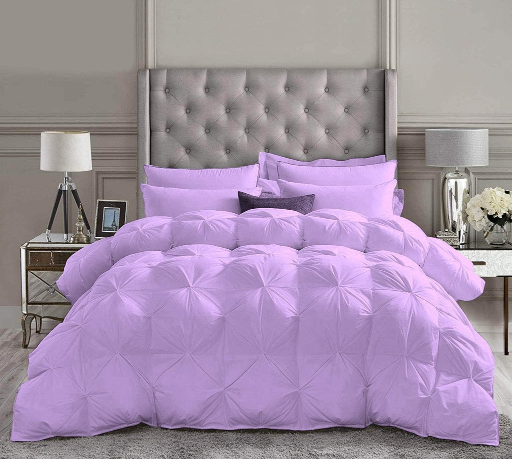 Pinch Pleated Lilac 5 Piece Soft 500 GSM California Queen Size Comforter Set (Comforter + 4 Pillowcases) 1000 Series Egyptian Cotton Comforter Set