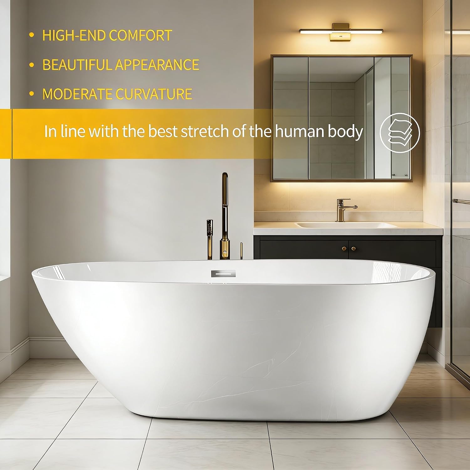 Garvee 67' Deep Soaking Bathtub, Non-Slip Acrylic Tub with Chrome Drain, cUPC Certified, Ergonomic Modern Bath for Bathrooms, Easy-Install, White Pearl