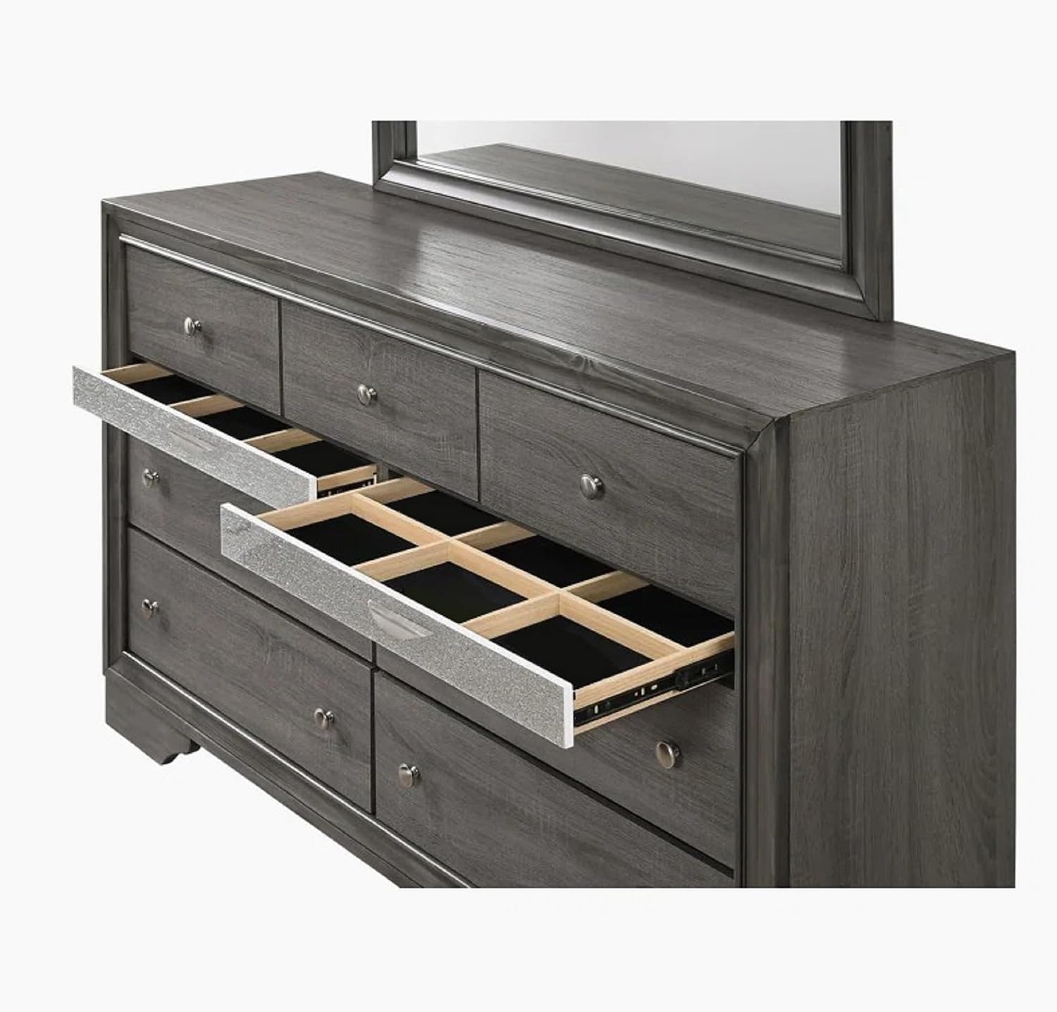 Contemporary 6pc Gray Queen Size Storage Footboard Bed Wooden Bedroom Furniture Set