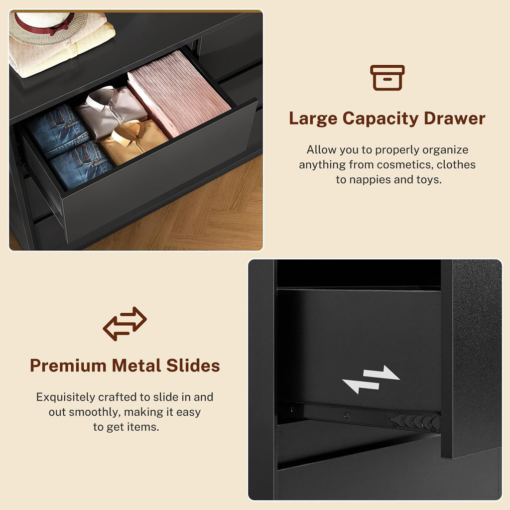 TEENFON 63' Dresser for Bedroom with 9 Drawers, Black Dresser with Metal Slide, Bedroom Dressers, Wood Dressers & Chests of Drawers for Bedroom, Hallway, Black