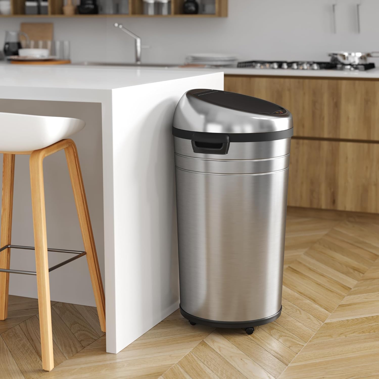 iTouchless 23 Gallon Commercial Size Touchless Trash Can with AbsorbX Odor Control System, Stainless Steel, 87 Liter Round Automatic Sensor Garbage Bin