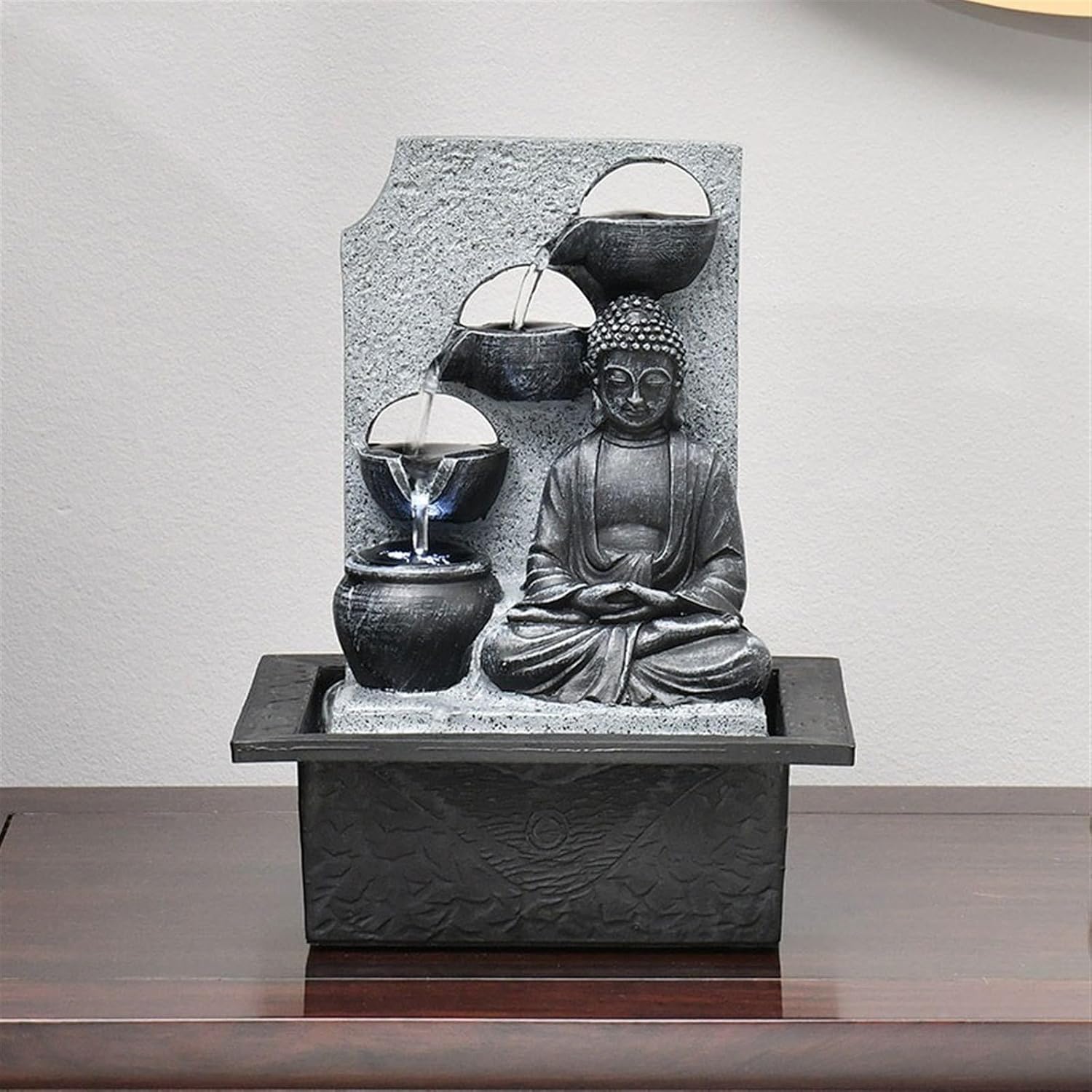 GLigeT Tabletop Fountain Zen Buddha Fountain Ornament Desktop Decoration Circular Water Fountain Office Desktop Water Landscape Decoration Water Fountain Decor