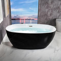 WOODBRIDGE 59' Acrylic Freestanding Bathtub Contemporary Soaking Black Tub with Brushed Nickel Overflow and Drain,Black,B1818-BN