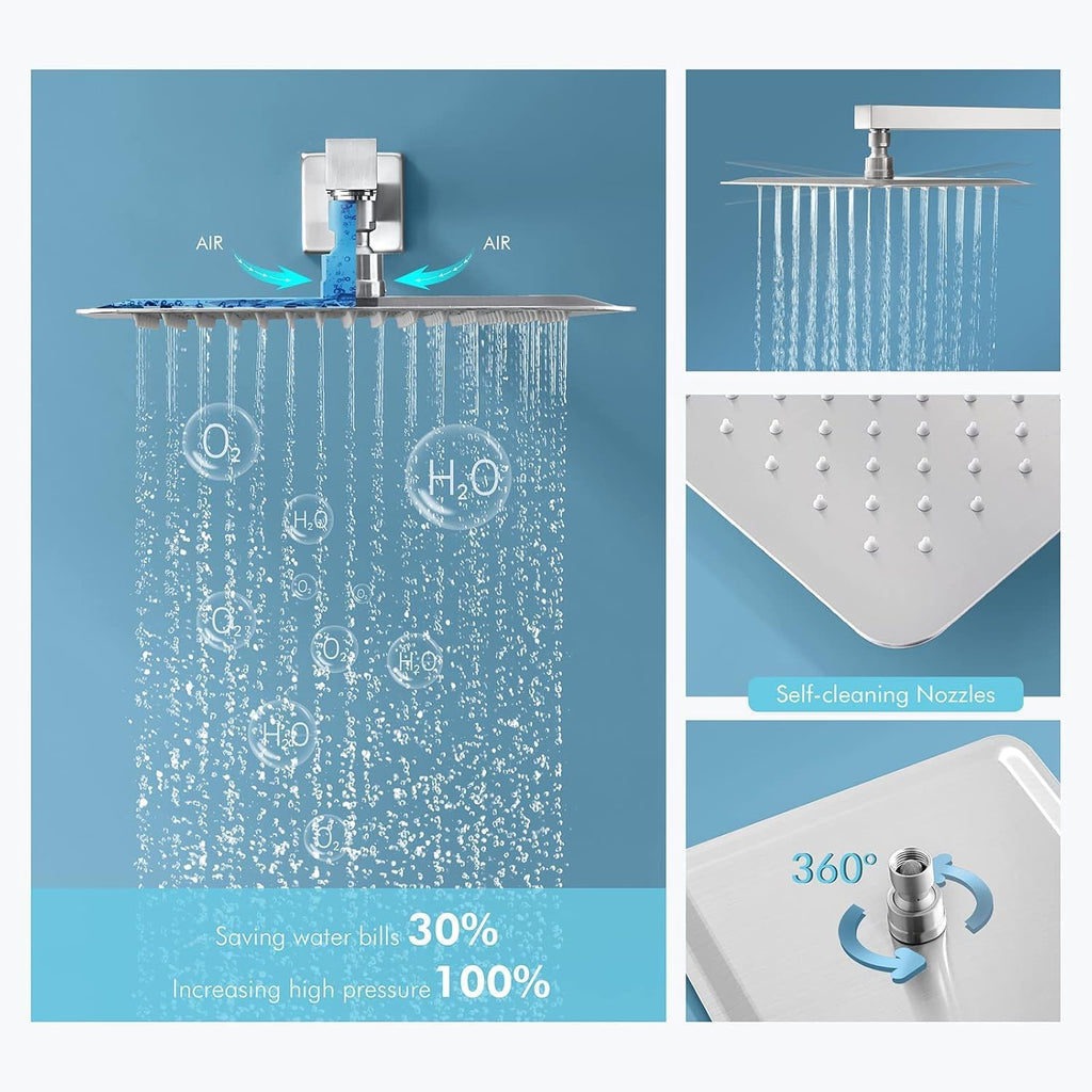 Shower Faucets Sets Shower System with Body Jets, Bostingner 10' Rain Shower Head with 2 In 1 Handheld Spray and 4 Jets, Wall Mounted All Metal 3 Way Shower Set with Valve and Trim Kit,Brushed Nickel