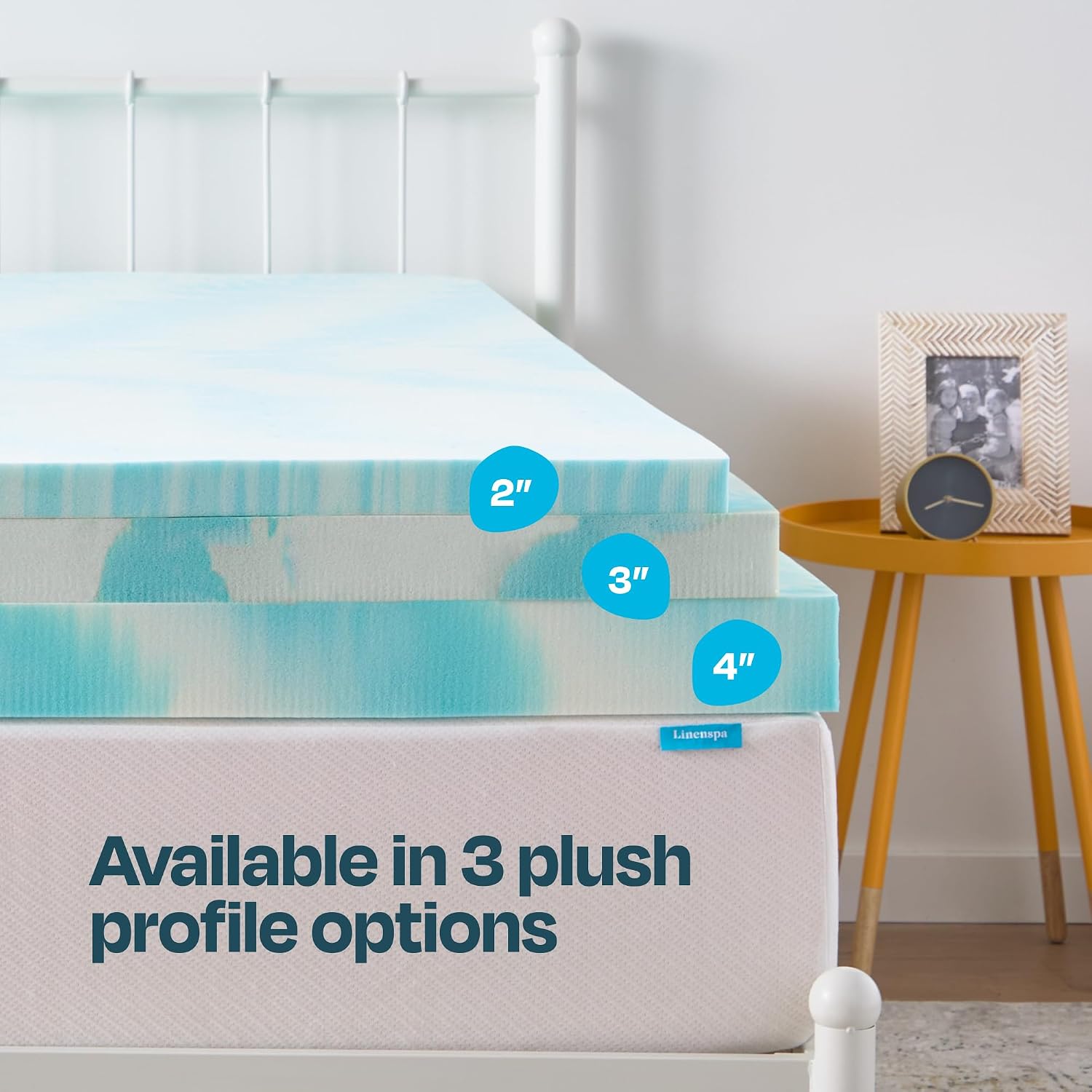 Linenspa 3 Inch Swirl Gel Memory Foam Mattress Topper, Full Size – Cooling Gel Infused, Ventilation Holes – Pressure Relieving Bed Topper – CertiPUR Certified