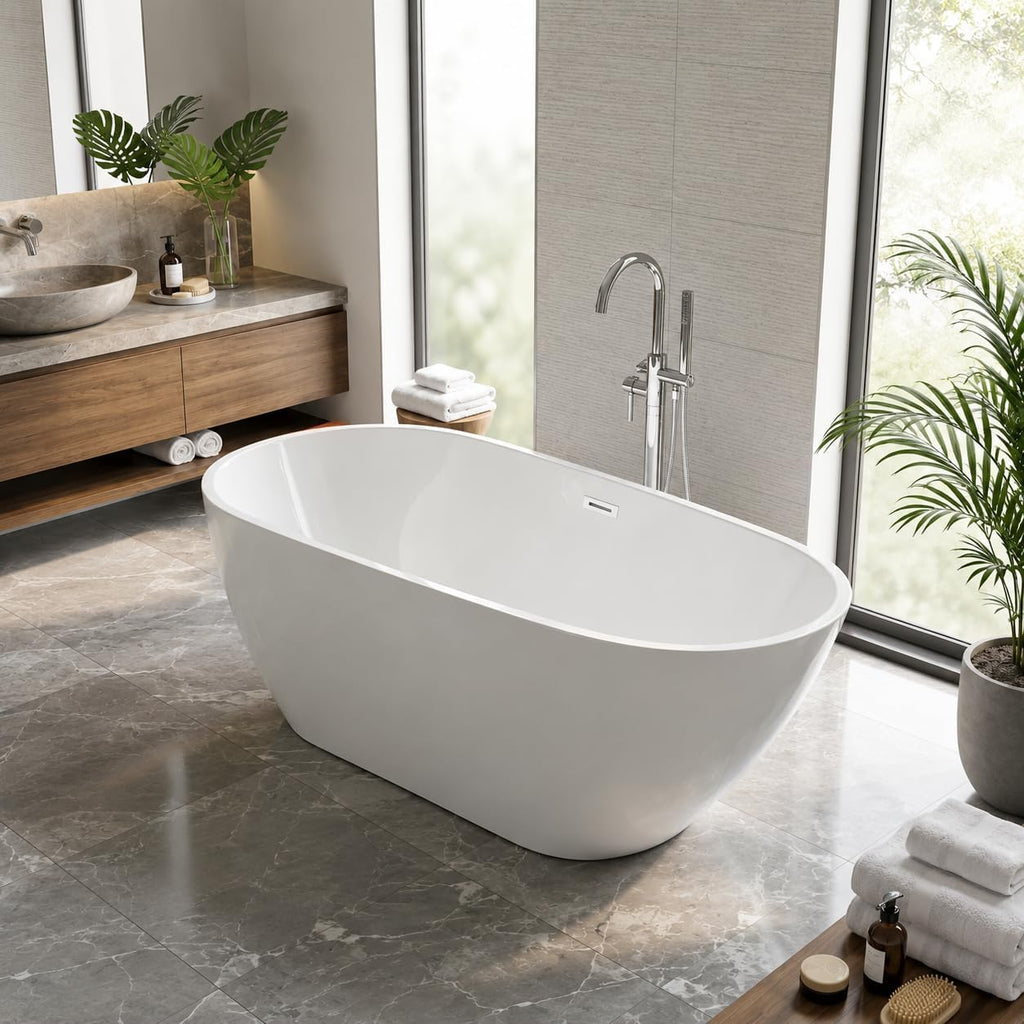 Garvee 67' Deep Soaking Bathtub, Non-Slip Acrylic Tub with Chrome Drain, cUPC Certified, Ergonomic Modern Bath for Bathrooms, Easy-Install, White Pearl