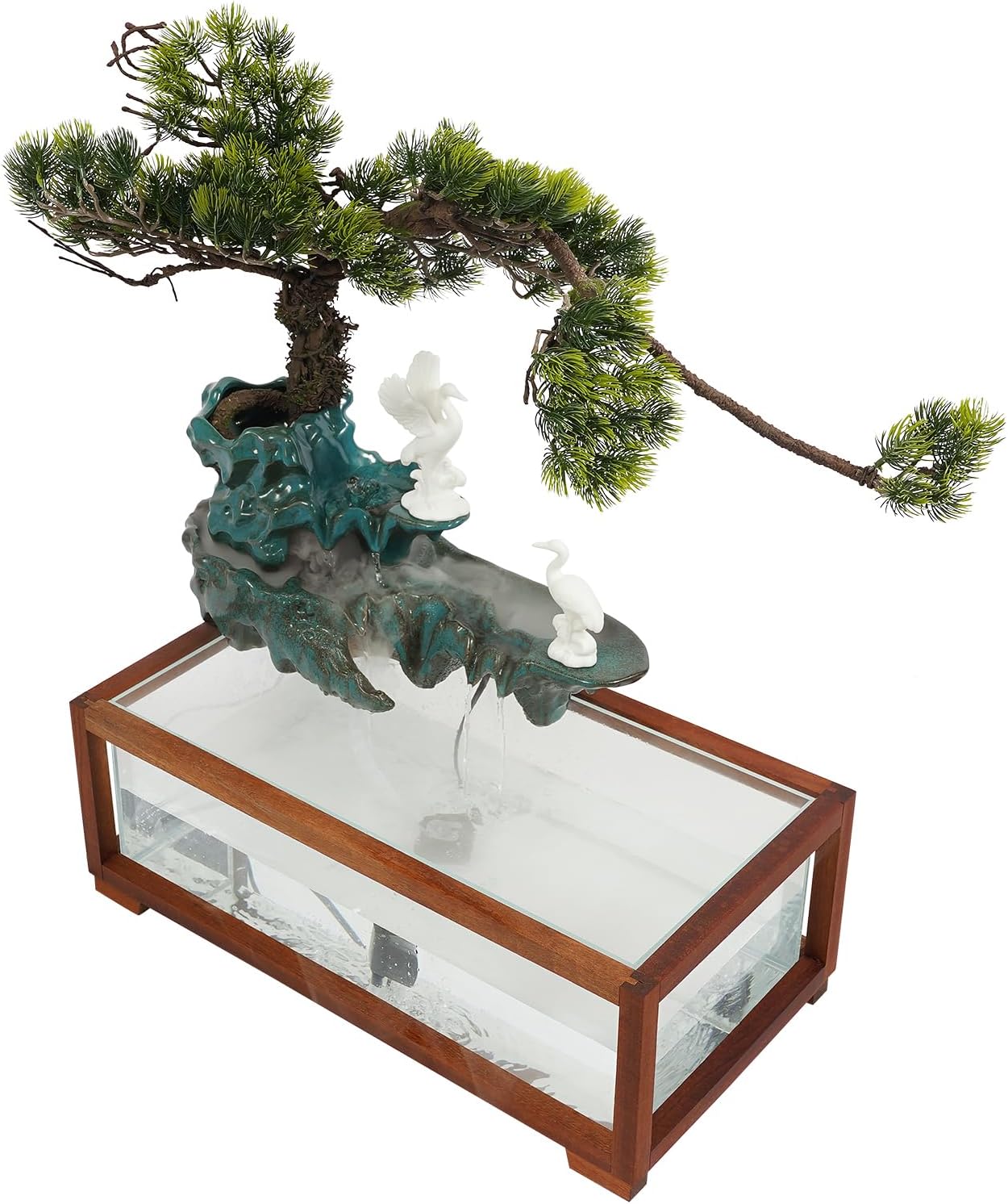 Tabletop Water Fountains Indoor Waterfall with Mist Fake Plants for Feng Shui Wealth Boom Desk Fountain with Fish Tank Pump Atomizer for Meditation in Living Room Bedroom Entrance Yoga Room