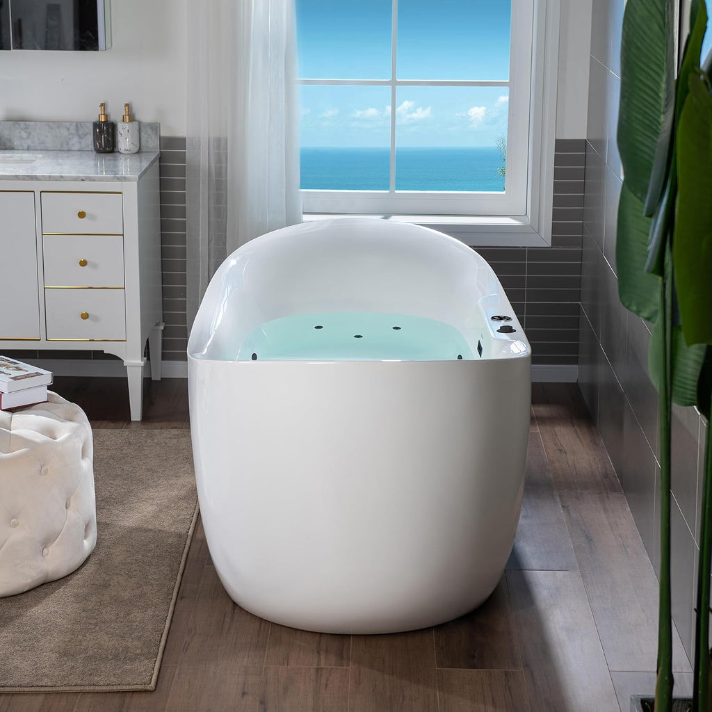 WOODBRIDGE 72' x 35-3/8' Whirlpool Water Jetted and Air Bubble Freestanding Heated Soaking Combination Bathtub with LED control panel,Matte Black drain and overflow,BM-400