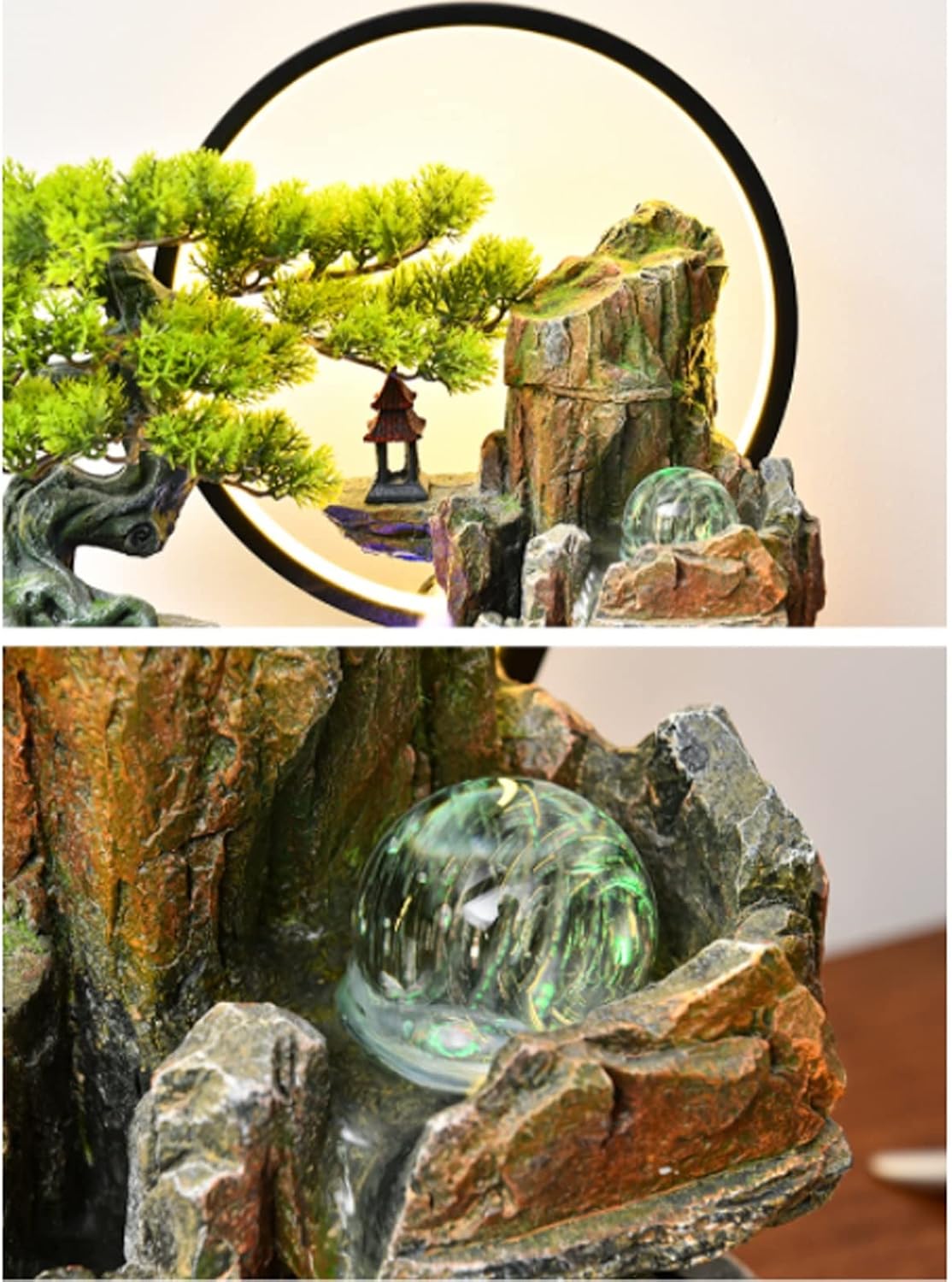 Tabletop Fountain Tabletop Water Fountain Artificial Bonsai Tree Design Indoor Resin Waterfalls Fountains Decorative Tabletop Fountain with LED Light Best Home Gifts for Parents or Friends Water Fount