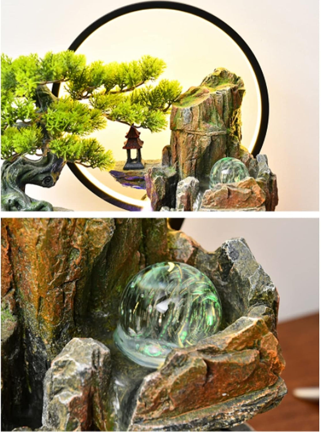 Indoor Fountains Tabletop Water Fountain Artificial Bonsai Tree Design Indoor Resin Waterfalls Fountains Decorative Tabletop Fountain with LED Light Best Home Gifts for Parents or Friends Indoor Water