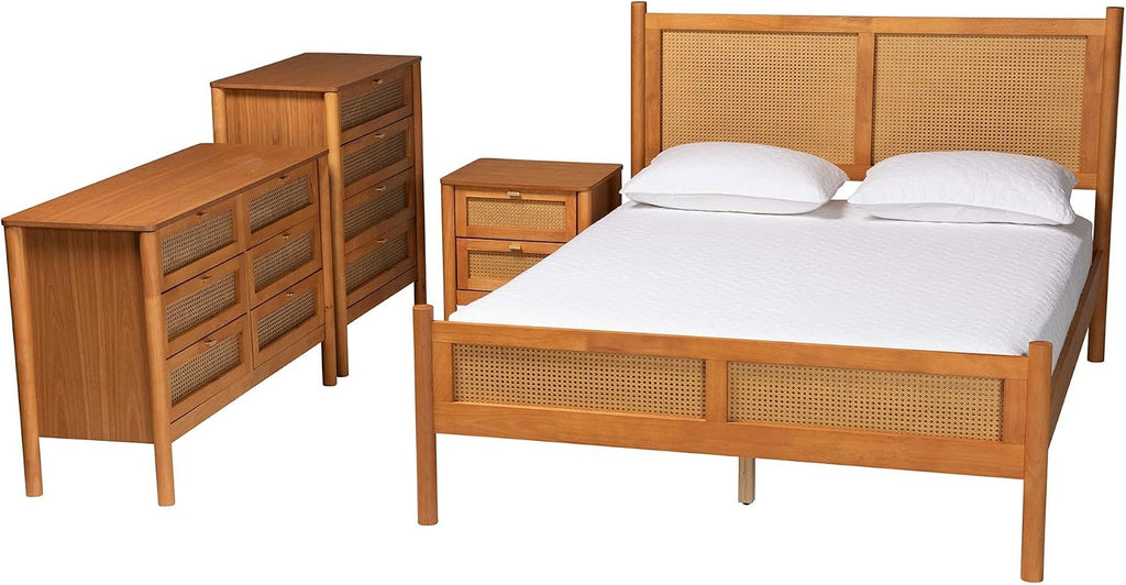 Baxton Studio Jenn Brown Wood Japandi 4-Piece Queen Size Bedroom Set
