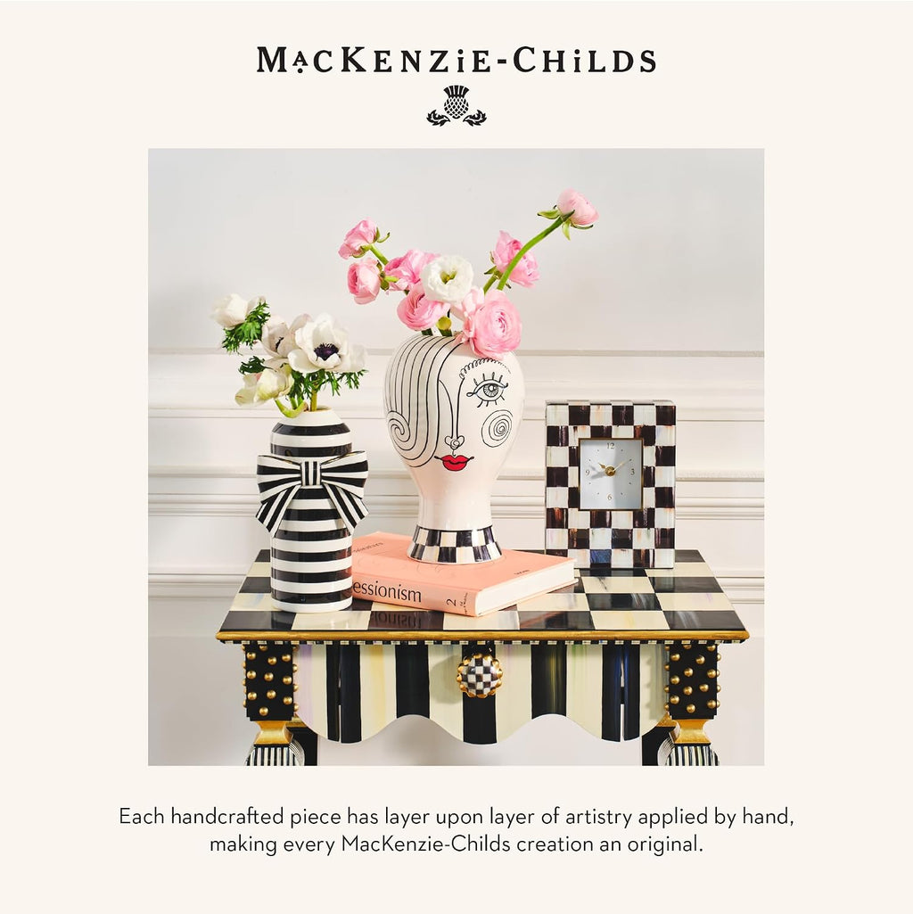 MACKENZIE-CHILDS Quatriflower Small Wall Mirror, Diamond Mirror Wall Decor, Black-and-White Courtly Check