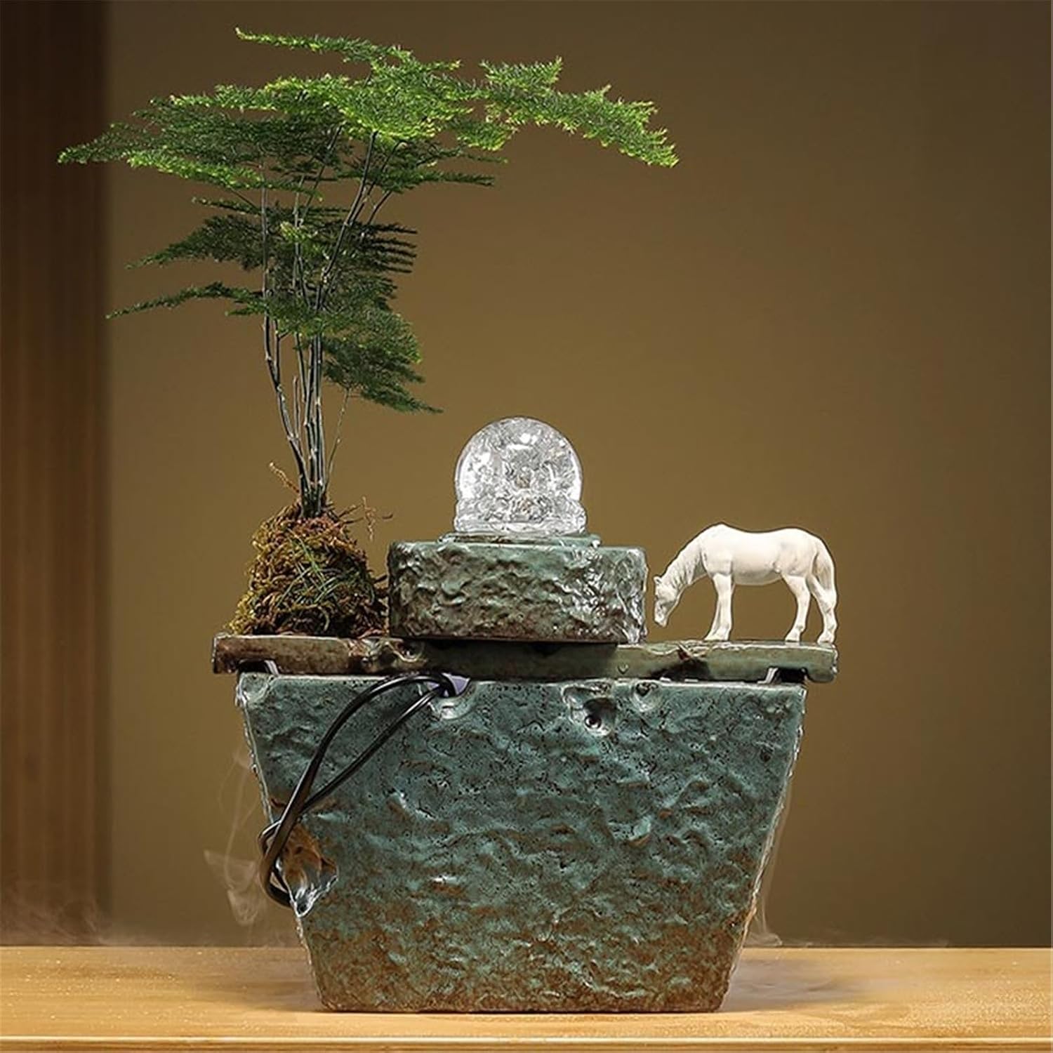 Tabletop Indoor Tabletop Fountains with Feng Shui Ball Ceramic Jar with Flowing Water Ornaments Decor