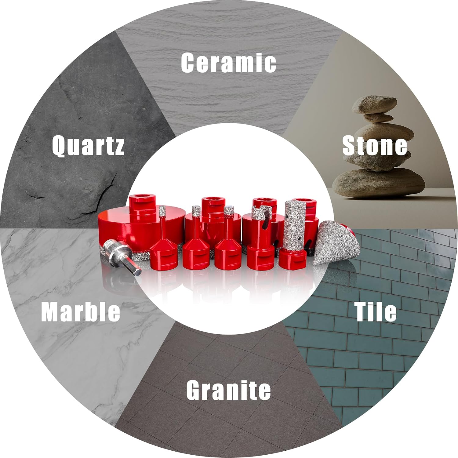 Tile Hole Saw Kit, 11Pcs Brazing Diamond Hole Saw Kit with Tile Drill bits 6/8/10/20/35/50/65/100mm, for Marble, Granite, Tiles, Ceramic and More Drilling
