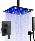 SKOWLL Shower Faucets Sets Complete Ceiling Mount 12 Inch LED Shower Head System with Handheld, Bathroom Rainfall Shower Fixtures Valve Kit, 3 Color Changing Showerhead, Matte Black