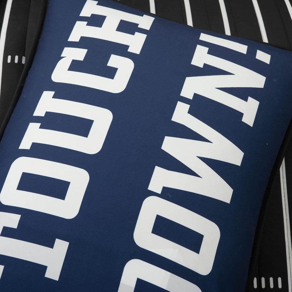 Lush Decor American Football Reversible Quilt Queen Size 5 Piece Set Full/Queen Black & Navy - Kids Bedding Set Queen Quilt - Football Decor