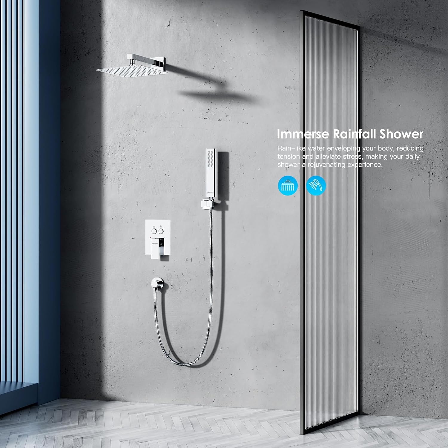 Shower System Shower Faucet Set with Push-Button Diverter and Wall Supply Elbow 10 Inch Shower Head Polished Chrome