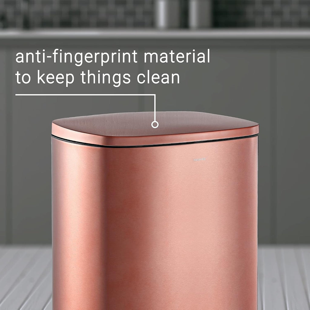 happimess HPM1006D Connor Rectangular 13-Gallon Trash Can with Soft-Close Lid and Free Mini Trash Can, Fingerprint Resistant, Modern, Minimalistic for Home, Kitchen, Office, Bathroom, Rose Gold