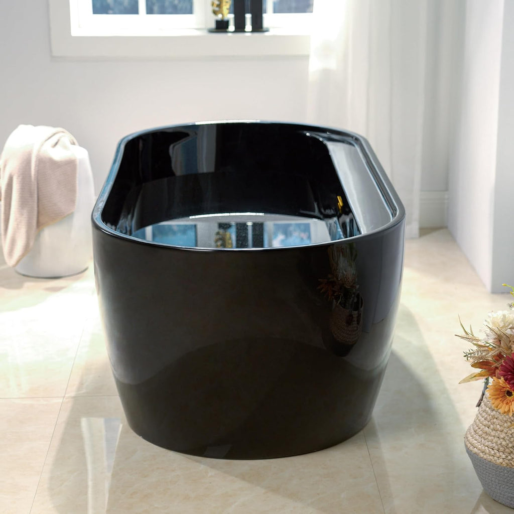WOODBRIDGE 67' L x 31-1/2' W Freestanding Contemporary Acrylic Soaking Bathtub in Glossy Black Inside and Outside with Brushed Gold Drain & Overflow,B8863-BG