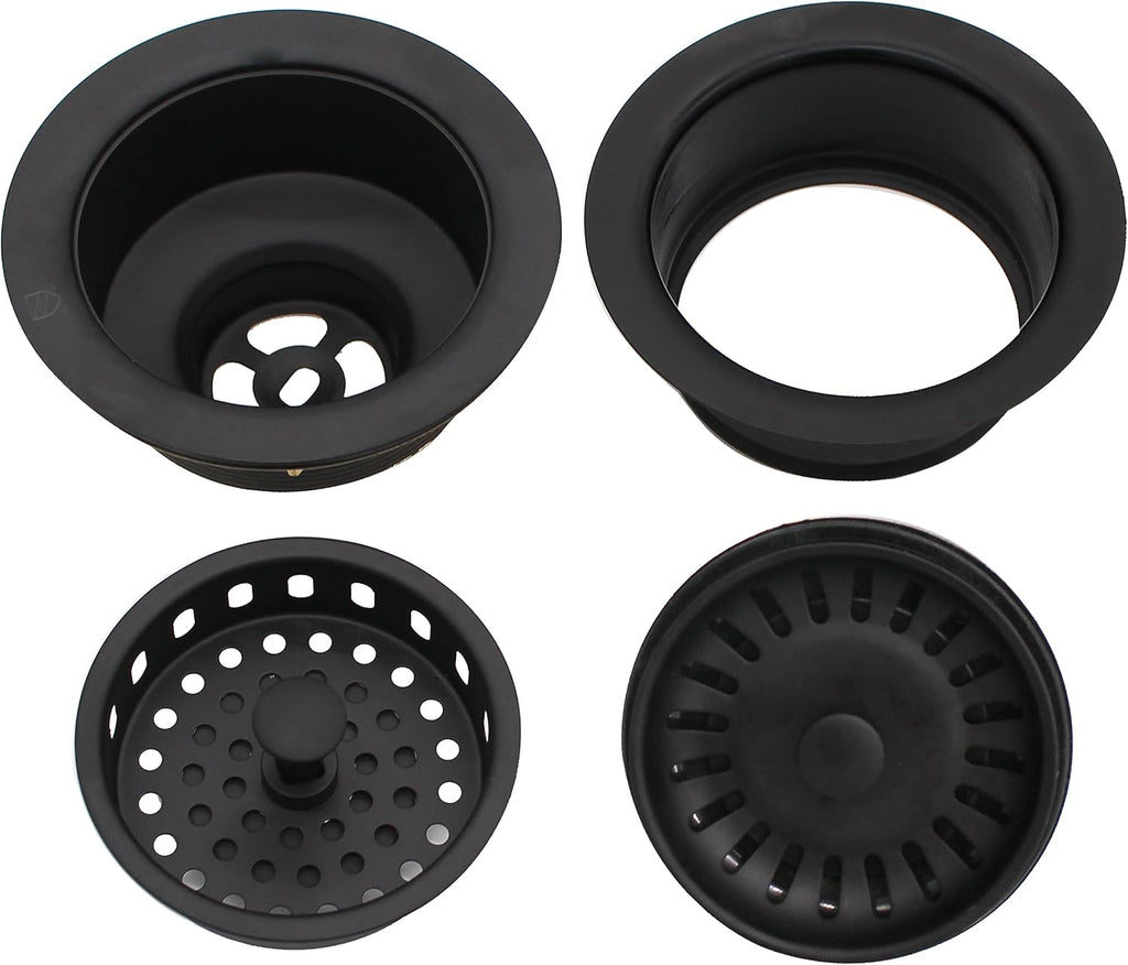 Westbrass CO2165S-62 COMBO PACK 3-1/2' Post Style Large Kitchen Sink Basket Strainer and Waste Disposal Drain Flange with Basket Strainer, Matte Black