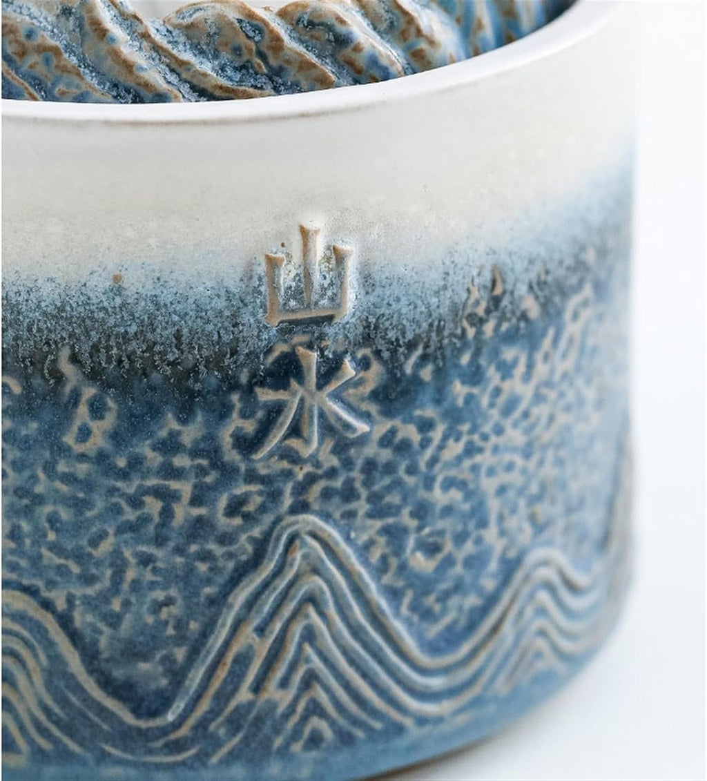 GRFIT Indoor Fountain Ceramic Ornaments for Home, Office, Wigwam, Flowing Water Cycle, Small Desktop Fountain, Water Features Attracting Wealth Table Fountain(Blue)