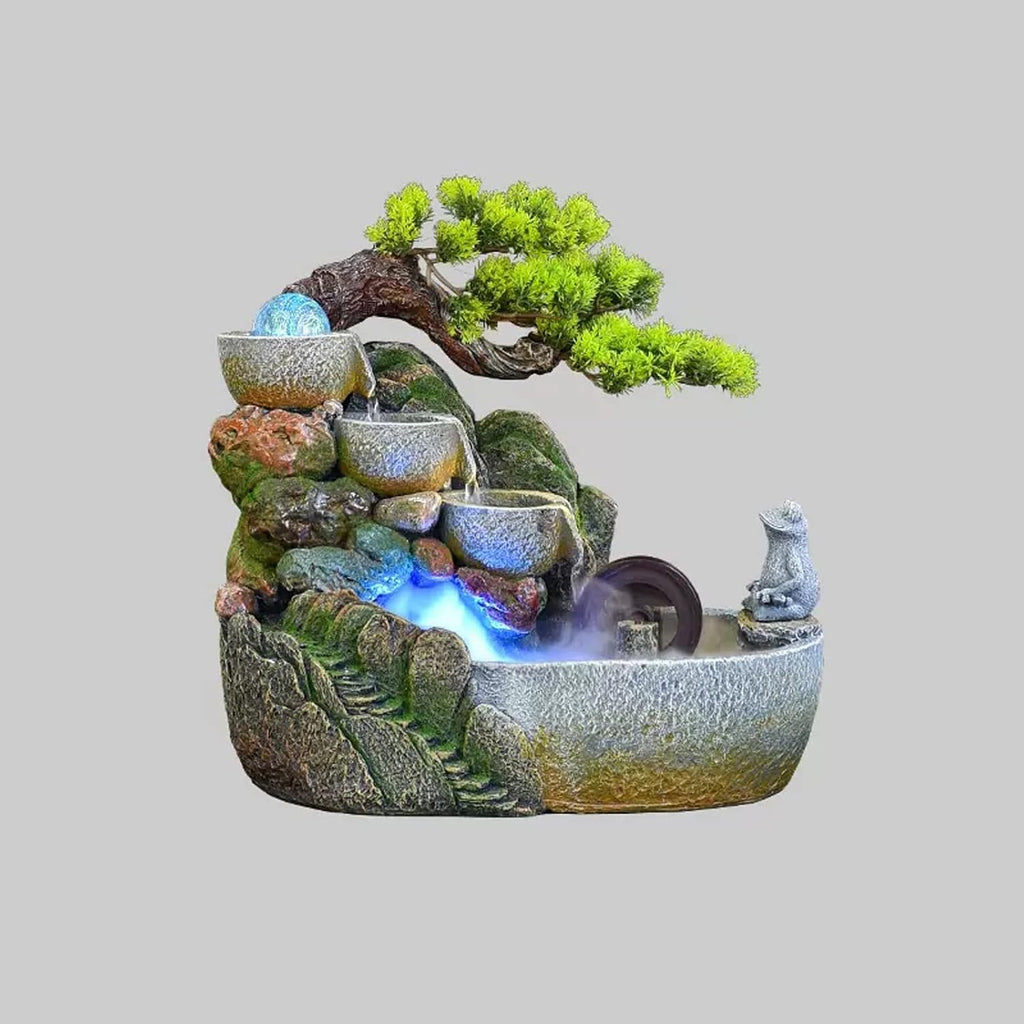 HIHELO Desktop Fountain Indoor Tabletop Fountain Waterfall Zen Meditation Indoor Waterfall Function with Automatic Pump Artificial Tree and Lighting Waterfall Water Fountain Outdoor (Size : Small)
