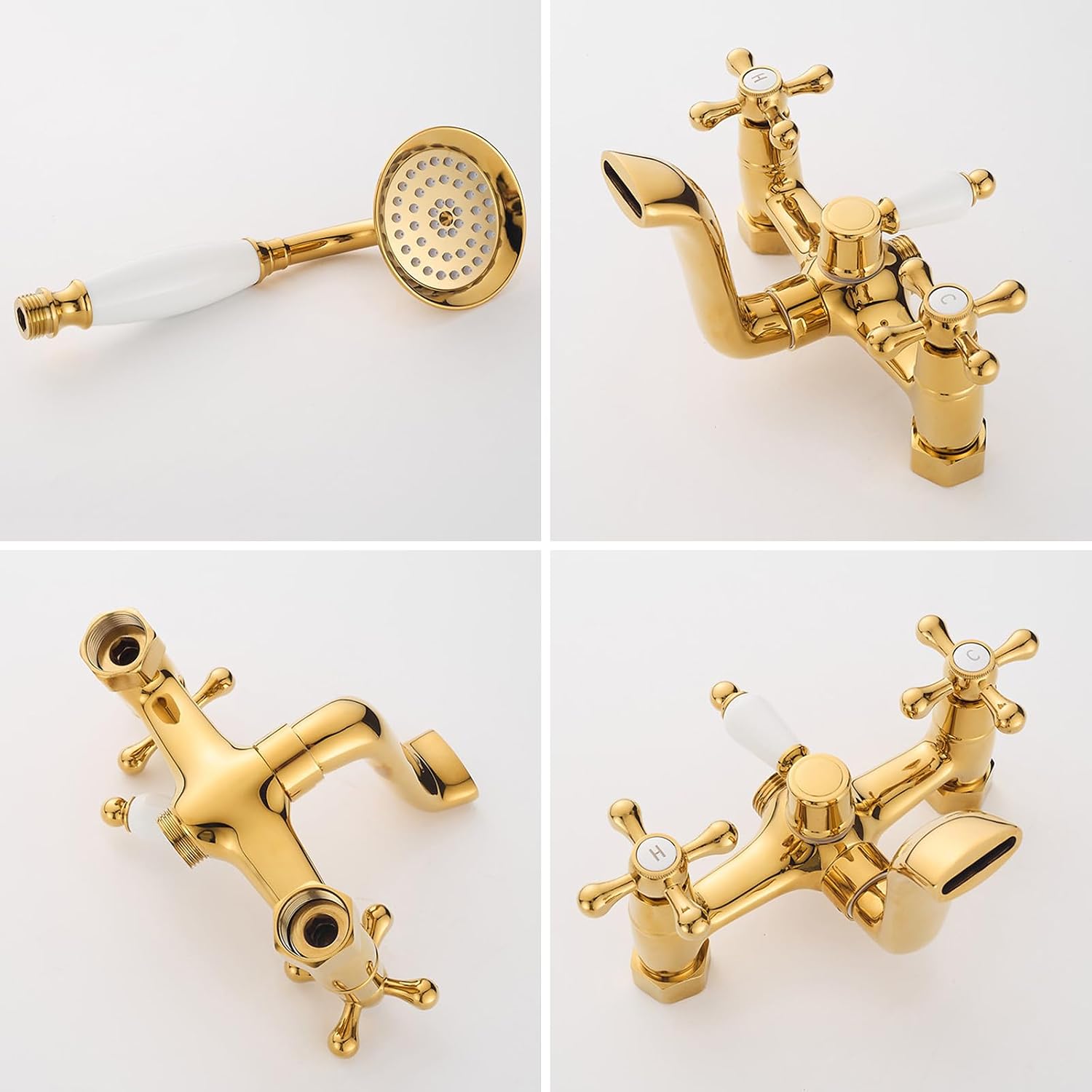 BiaoTeng Vintage Wall Mount Bathtub Faucet Double Cross Handle with 360° Swivel Hot and Cold Brass Bath Tub Faucet Set Antique Chrome