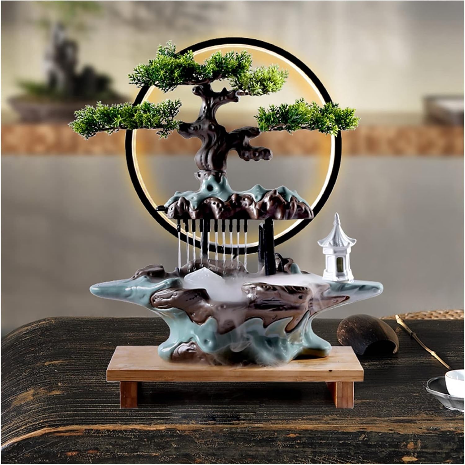 Tabletop Fountain Tabletop Fountain with Light Relaxation Fountain for Interior Decoration Indoor Fountain Tabletop Fountains16 Inch Tall Desktop Fountains (Color : 1)