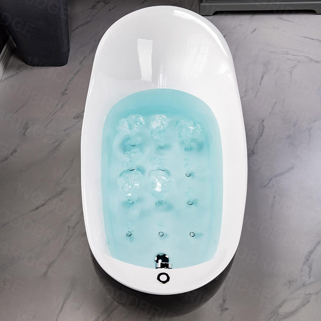 WOODBRIDGE 67' Air Bubble Freestanding Bathtub with Chrome Overflow and Drain,Black Air Bubble Tub