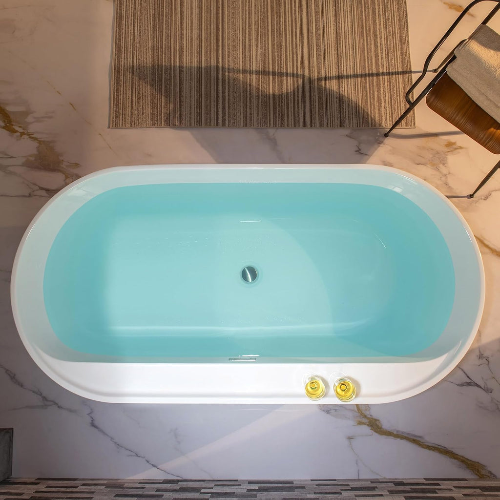 WOODBRIDGE 72' Acrylic Freestanding Bathtub Contemporary Soaking White Tub with Brushed Nickel Overflow and Drain,B0059BN