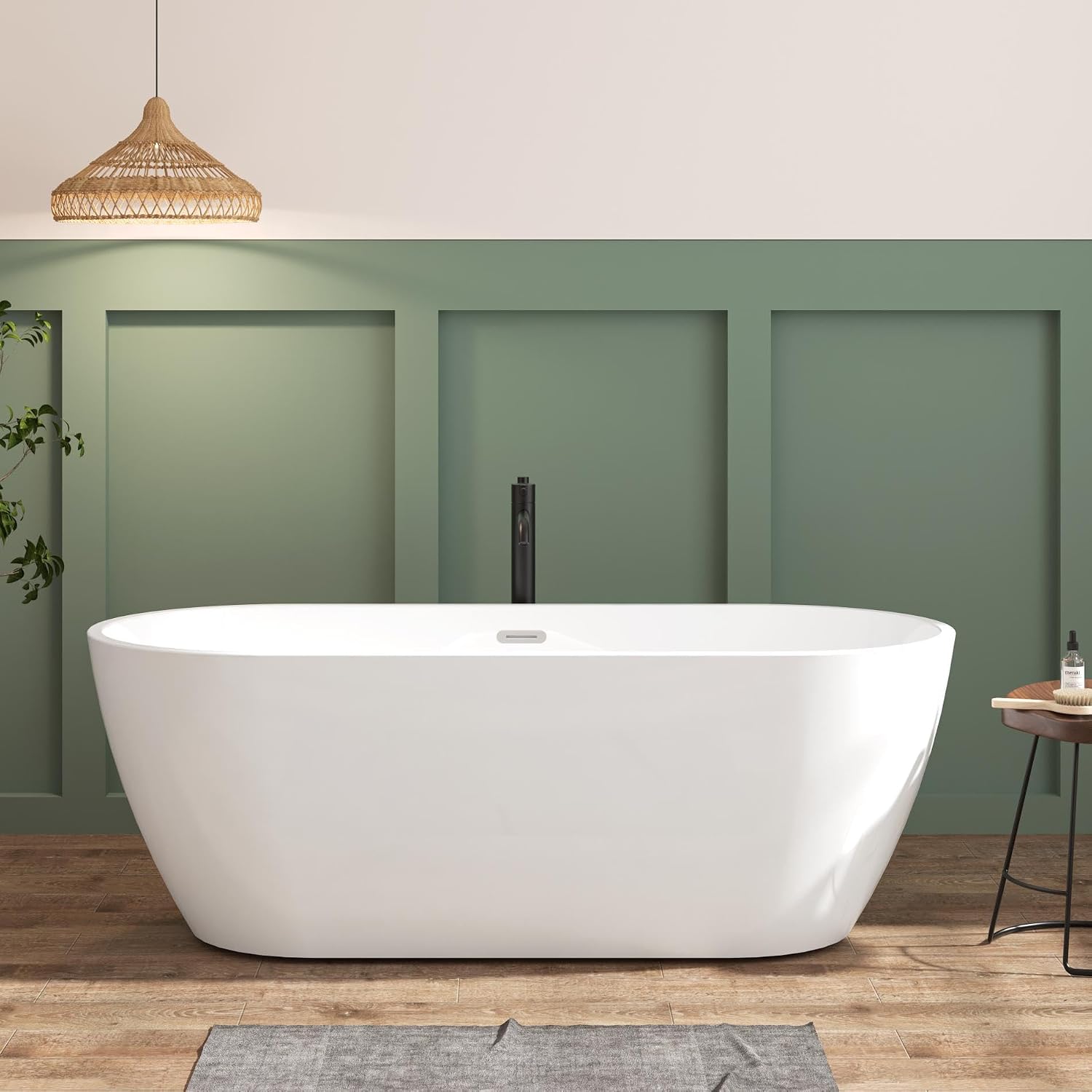 FerdY 67' Bali Elite Acrylic Freestanding Bathtub, Gracefully Shaped Freestanding Soaking Bathtub, Toe-Tap Brushed Nickel Drain and Minimalist Linear Design Overflow Included, cUPC Certified