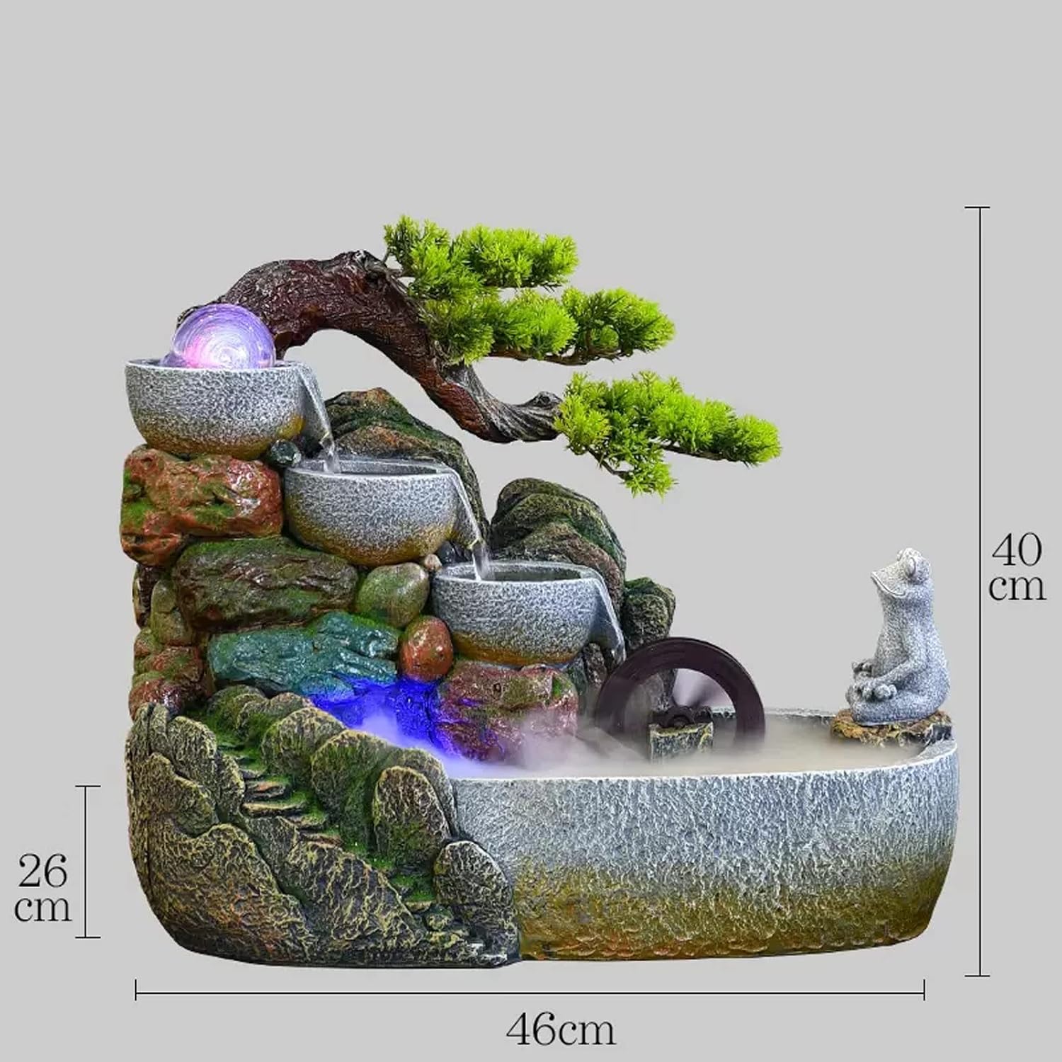 HIHELO Desktop Fountain Indoor Tabletop Fountain Waterfall Zen Meditation Indoor Waterfall Function with Automatic Pump Artificial Tree and Lighting Waterfall Water Fountain Outdoor (Size : Large)