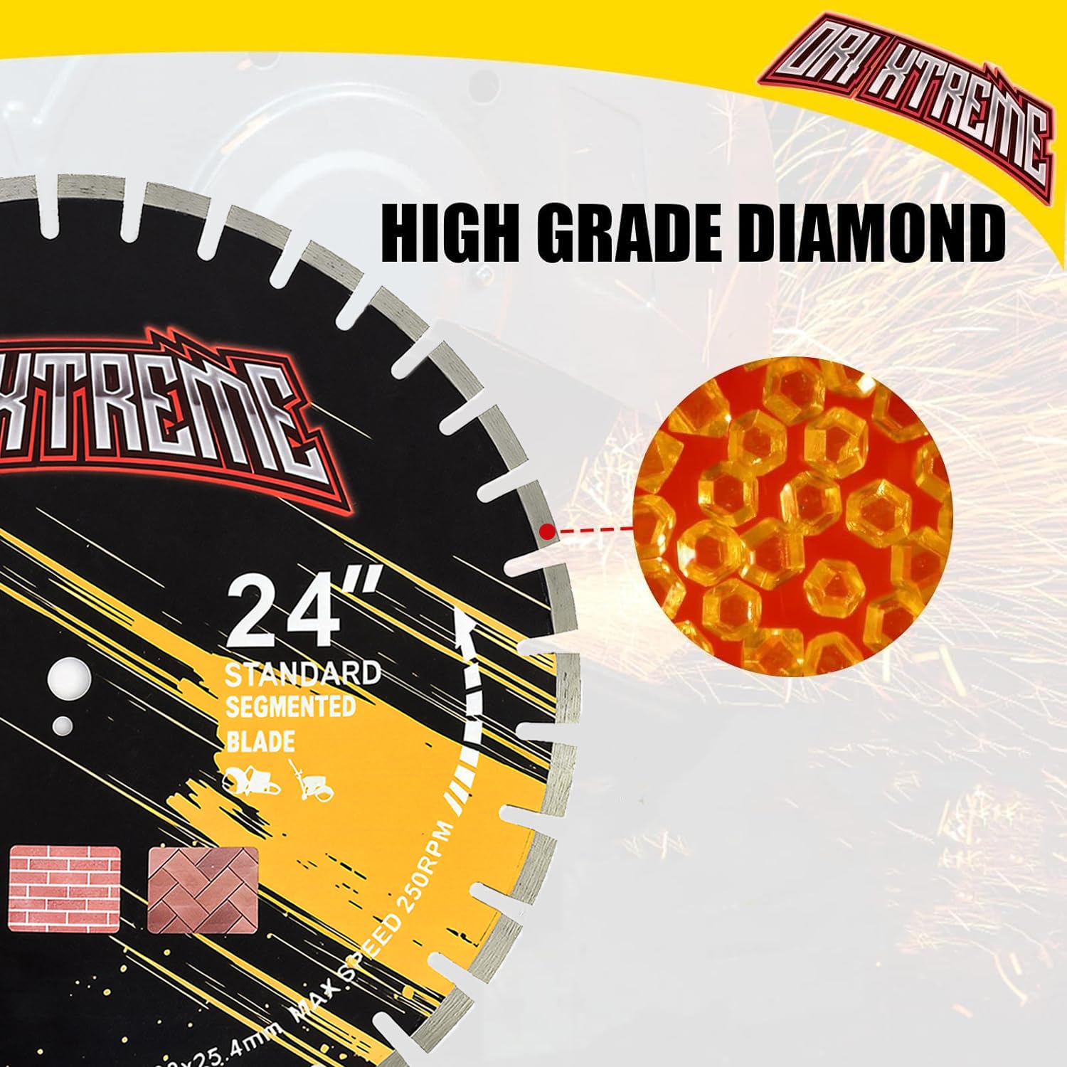 24 Inch Diamond Concrete Saw Blade, Segmented General Purpose Blade Dry/Wet Cutting Concrete, Reinforced Concrete, Green Concrete, Masonry 1' Arbor