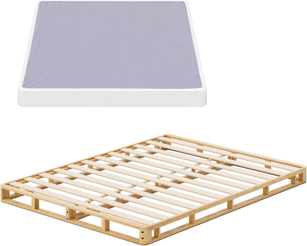 Zinus Edgar 4 Inch Bamboo Box Spring, Mattress Foundation, Sturdy Bamboo Structure, Low Profile, Easy Assembly, Full