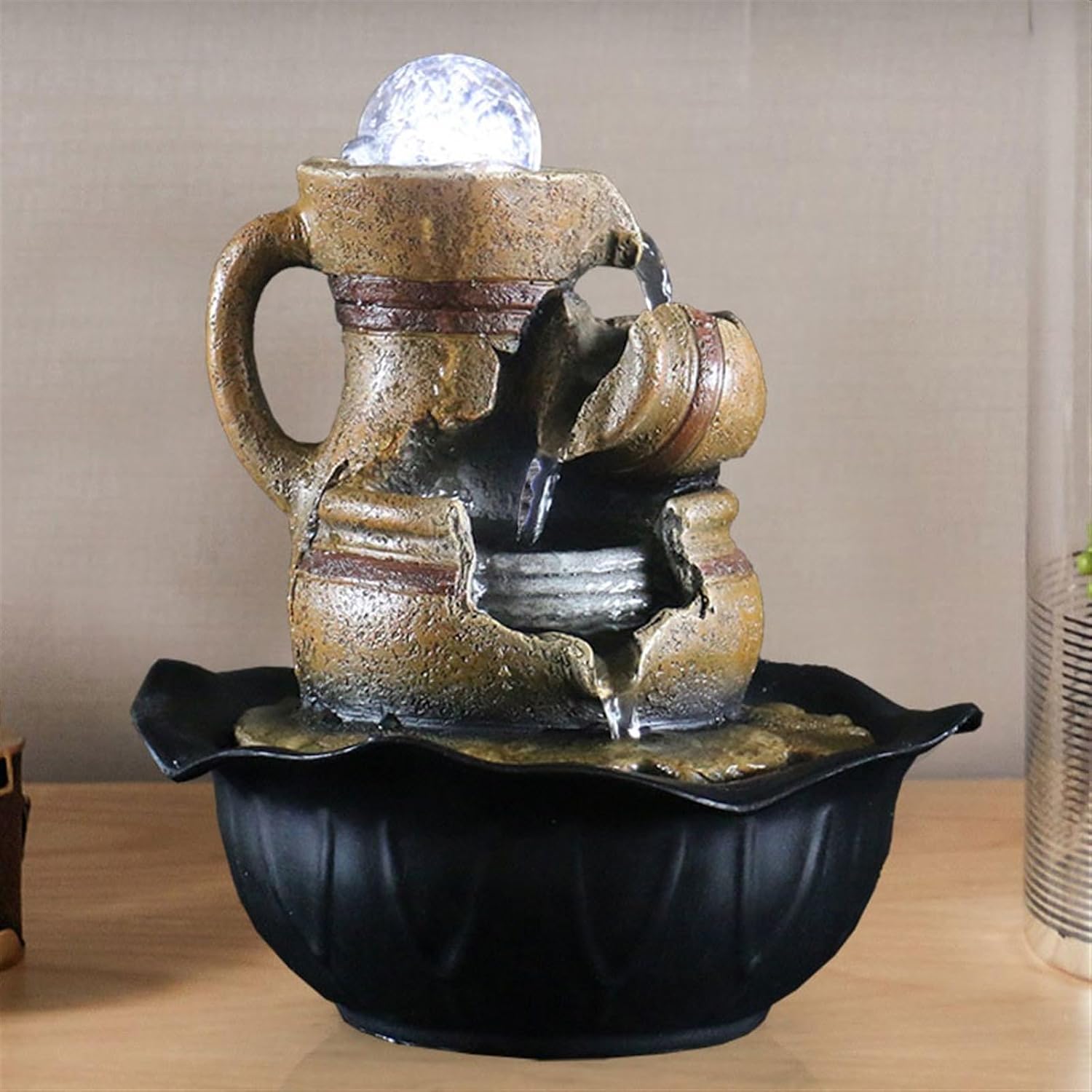 GLigeT Tabletop Fountain Home Living Room Decorations Gift Furnishings Simple Retro Desktop Fountain Feng Shui Ball Ornaments Water Fountain Decor