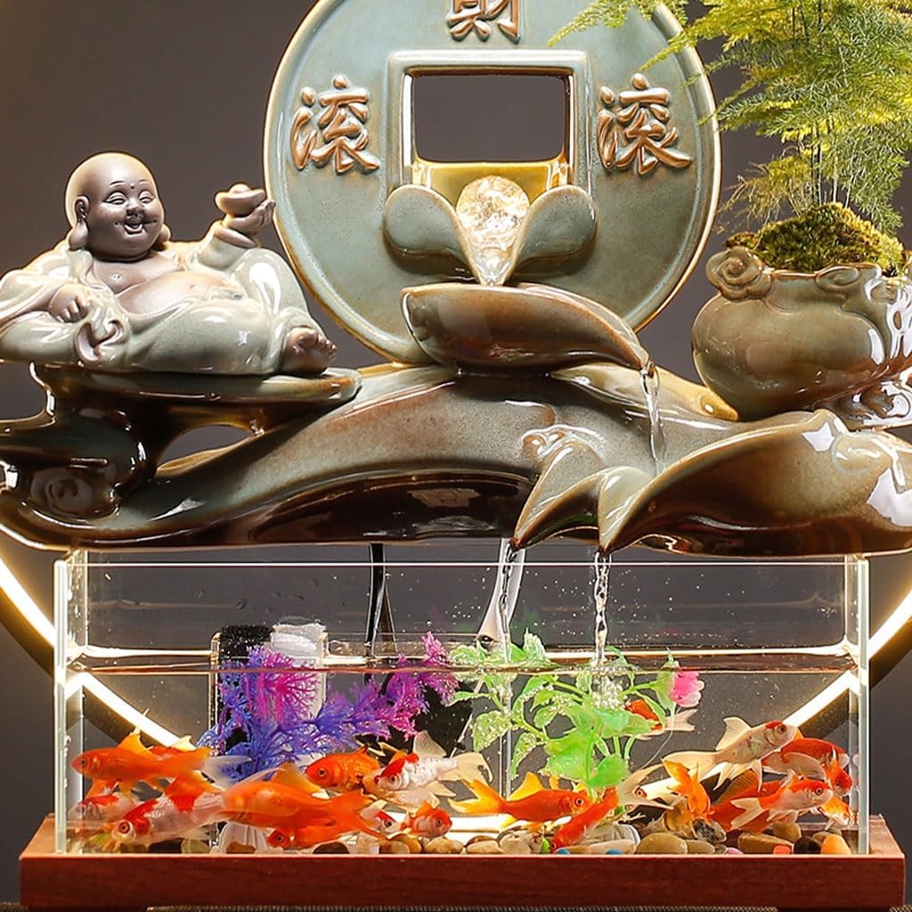 GUERNSEY Tabletop Fountain Tabletop Fountains Chinese Style Entrance Glass Fish Tank Ornaments Creative Flowing Water Table Fountain Ornaments Office Decorations Indoor Fountain