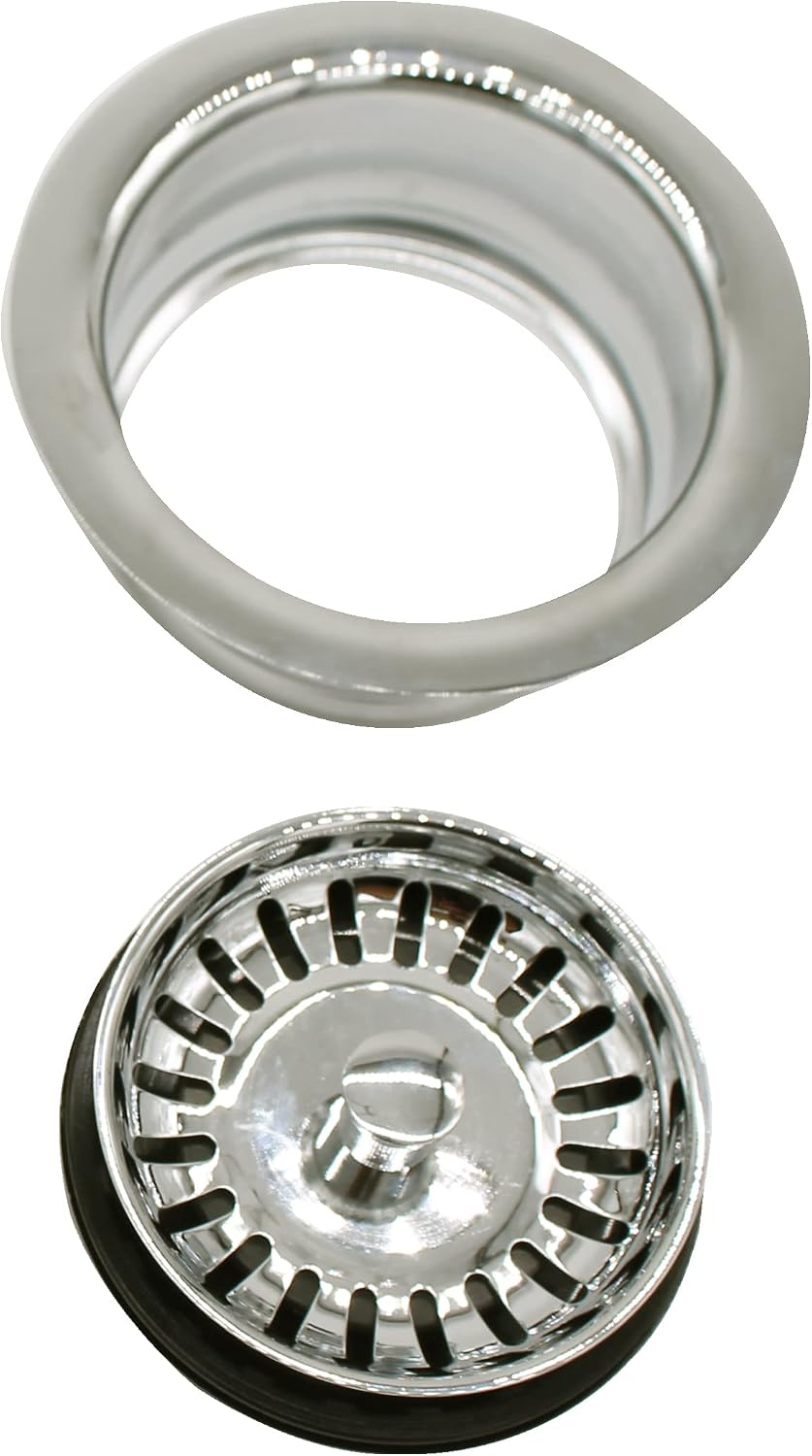 Westbrass CO2165S-05 COMBO PACK 3-1/2' Post Style Large Kitchen Sink Basket Strainer and Waste DisposalDrain Flange with Basket Strainer, Polished Nickel