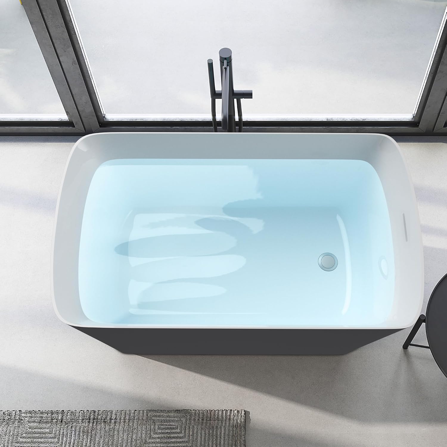 47' Lucite Acrylic Freestanding Bathtub，Square Shape Janpanese Soaking Tub,Toe-tap Chrome Right Drain, Slotted Overflow, cUPC Certified,Glossy 37°Gray