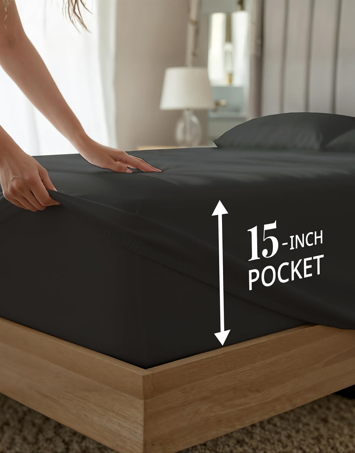 100% Egyptian Cotton Sheets Queen Size Bed Set – 1000 Thread Count Naturally Cooling & Breathable Sateen Queen Sheets Set, Long-Staple Cotton for Lasting Softness, Snug Fit 15' Deep Pocket - Black