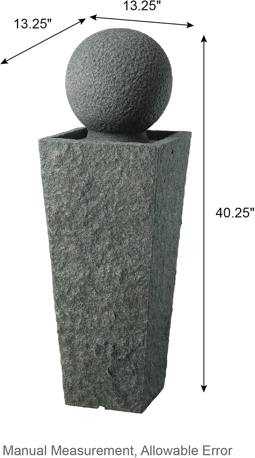 Glitzhome Outdoor Water Fountain with LED Light, Oversized Modern Sphere Pedestal Water Fountain with Submersible Pump, Outdoor Fountains Garden Waterfall for Patio Deck Porch, 40.25' H