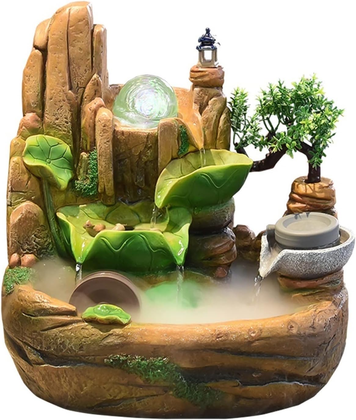 HIHELO Tabletop Fountain Desktop Fountain Indoor Humidifier Landscape Bonsai Office Desktop Decorative Fountain Desktop Lucky Waterfall Fountain Indoor Fountain (Size : Small)