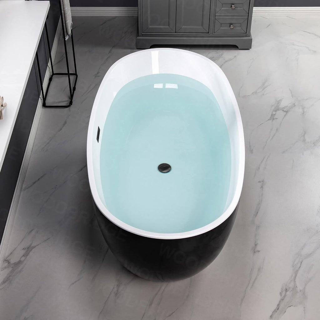 WOODBRIDGE 59' Acrylic Freestanding Bathtub Contemporary Soaking Black Tub with Matte Black Overflow and Drain,Black,B1818 MB