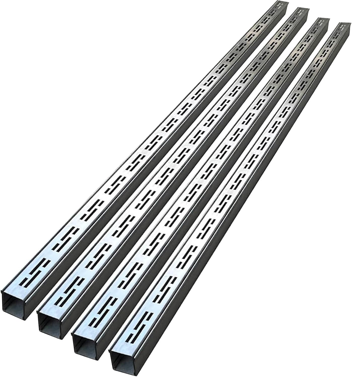 French Drain Kit Under Ground Drainage System, 2 Inch Outside Trench Drains for Concrete Driveways Walkway/ Slim Patio Drainage Gutter Pit, Stainless Steel Floor Drain Trough with Grate/ Grating(Silve