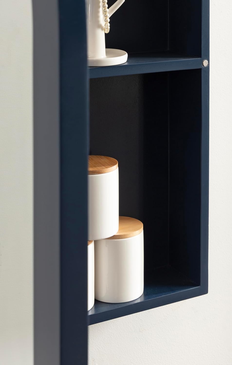 Kate and Laurel Arcott Modern Arched Bathroom Cabinet with Mirror, 20 x 6 x 30, Navy Blue, Coastal Wooden Bathroom Mirror with Storage for Bath Medicine Cabinet or Over-the-Toilet Storage Option