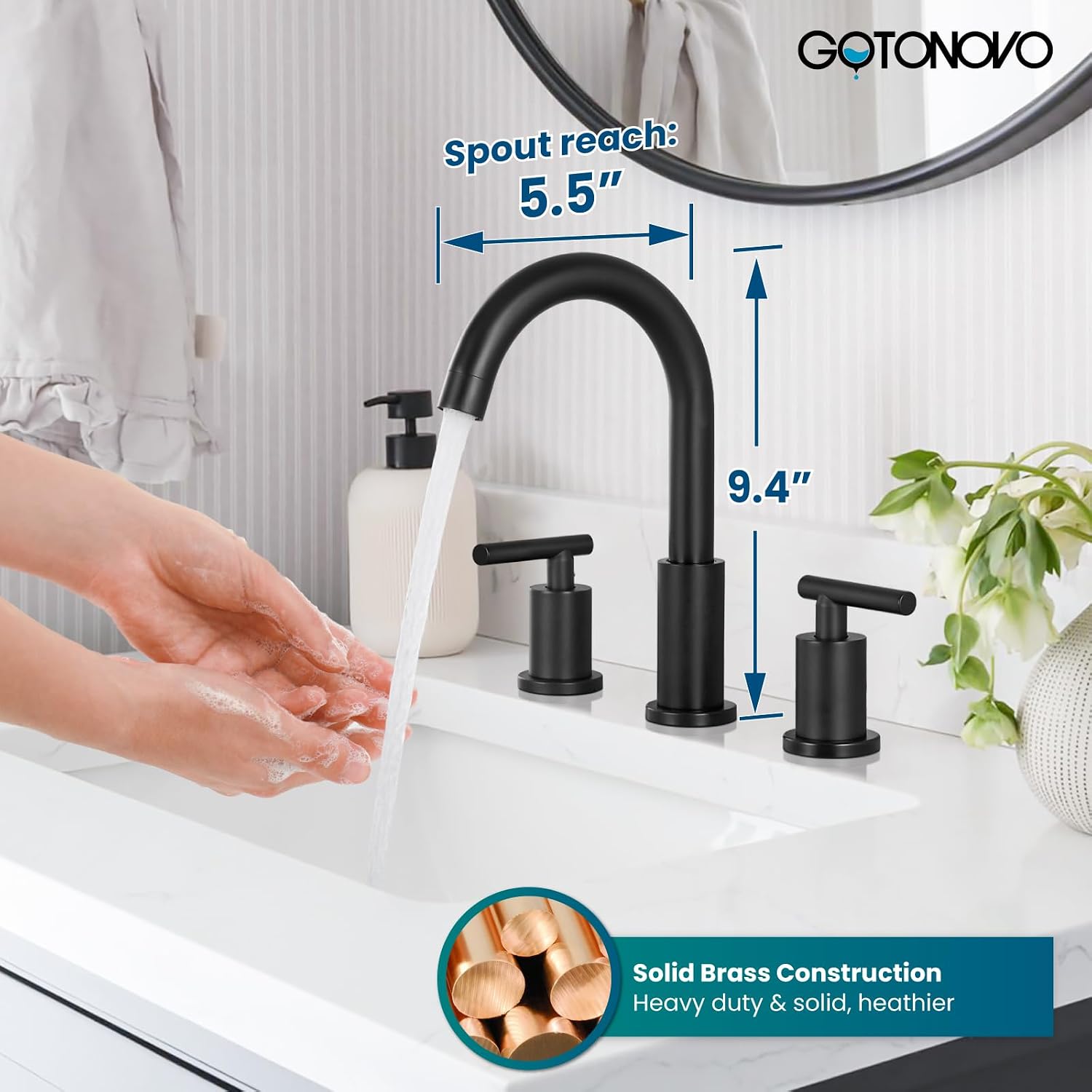 gotonovo Black 3 Hole 2 Handles Lavatory Basin Bathroom Sink Faucet with Single-Handle Shower Faucet Set Shower Kit with Valve Shower Head and Handle Set Shower Trim Kit