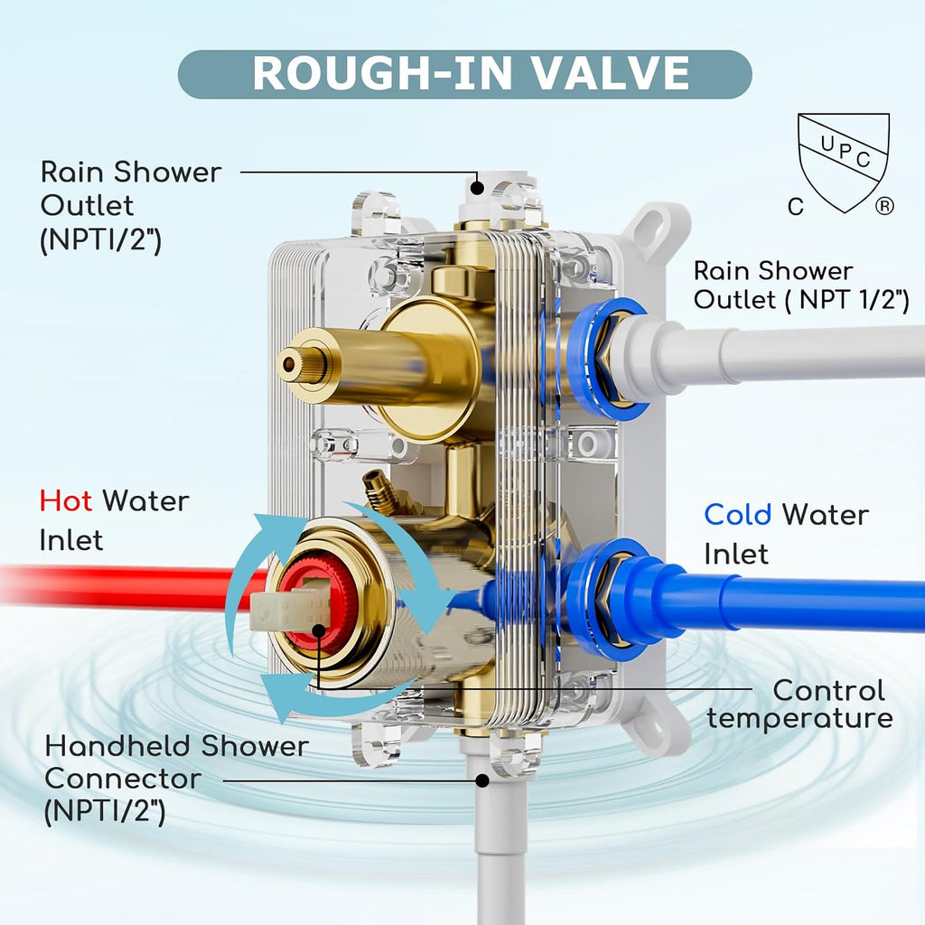 Shower Faucets Sets Shower System with Body Jets, Bostingner 10' Rain Shower Head with 2 In 1 Handheld Spray and 4 Jets, Wall Mounted All Metal 3 Way Shower Set with Valve and Trim Kit,Brushed Nickel