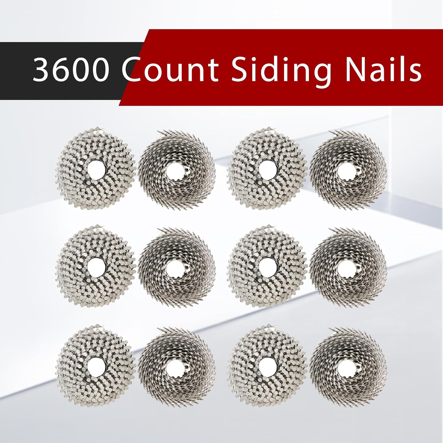findmall 3600 Count 2-1/2 Inch x .090-Inch Ring Shank 304 Stainless Steel Siding Nails 15-Degree Collated Wire Coil for Wood or Fencing Applications