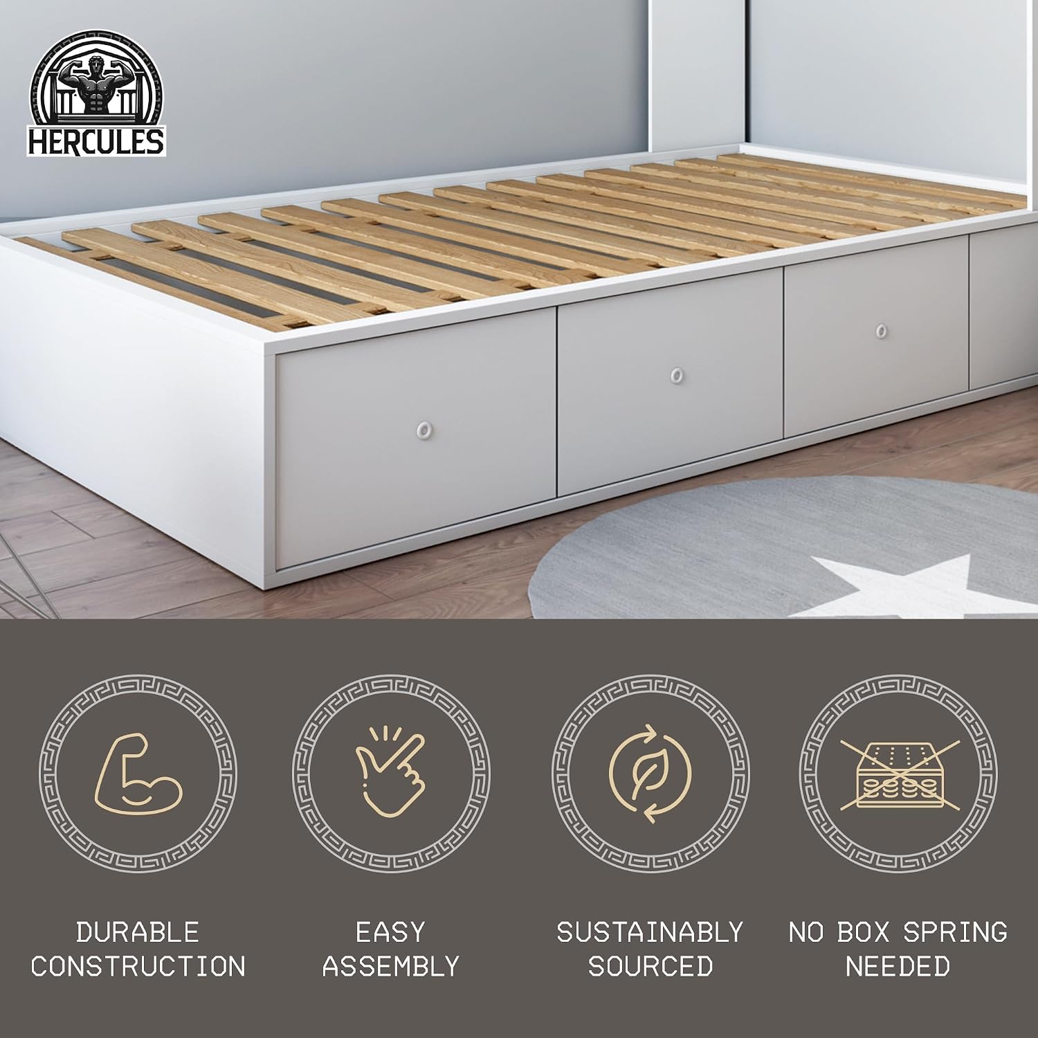 Hercules Xtreme Bed Frame Support Slats, Heavy-Duty Solid Pine Wood Bunkie Board Under Bed-Support, Wooden Support Board for Sagging, Full Size