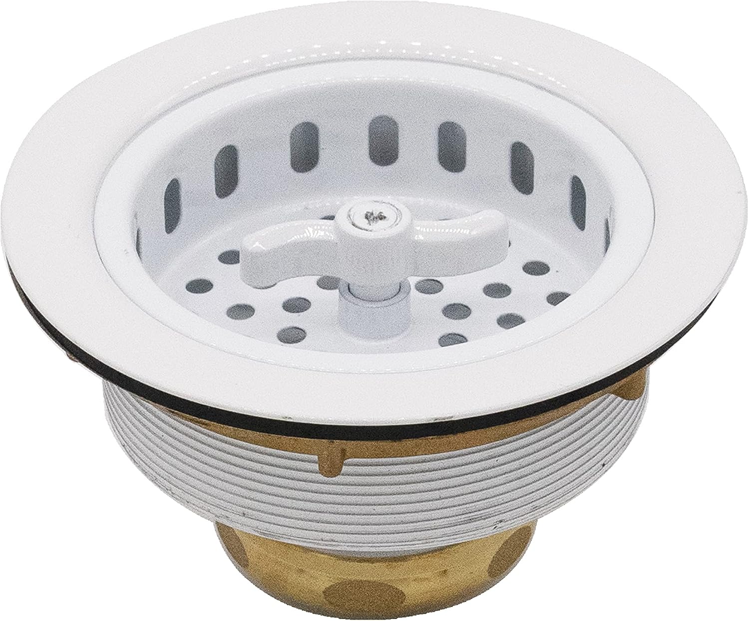 Westbrass CO2195S-50 Combo Pack 3-1/2' Wing Nut Twist Style Large Basket Extra-Deep Collar Kitchen Sink Waste Disposal Flange with Strainer Stopper, Powder Coat White