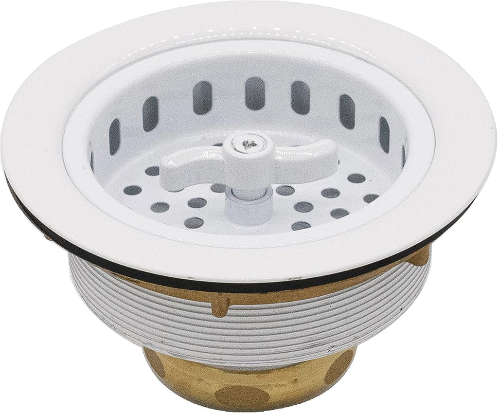 Westbrass CO2175-50 Combo Pack 3-1/2' Wing Nut Twist Style Large Kitchen Sink Basket Strainer and Waste Disposal Drain Flange with Stopper, Powder Coat Whte